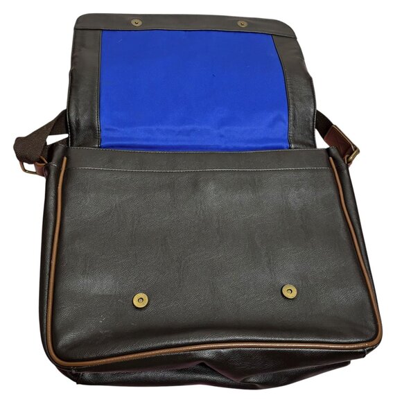 Ted Baker London Messenger Bag Brown Faux Leather Crossbody Blue Stripe Zipper - Picture 3 of 11